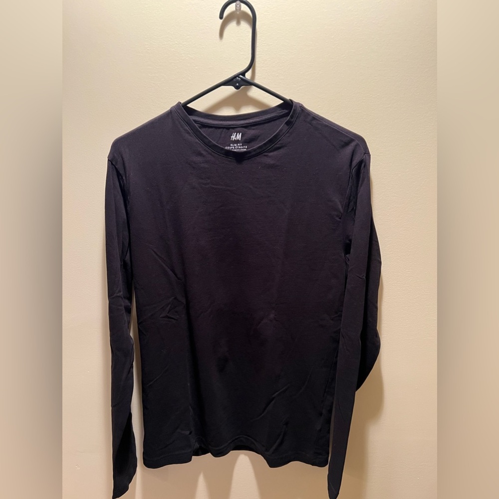 H&M Long Sleeve T-shirt, Size M, Black, Slim Fit, Quantity of 3 (3-pack)